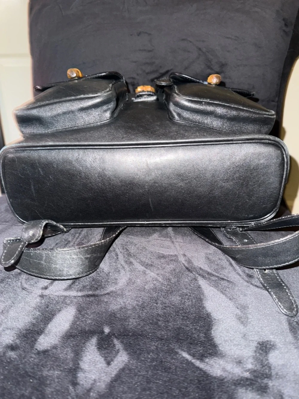 Gucci Vintage Bamboo Backpack Black Leather  Bag - Picture 5 of 10